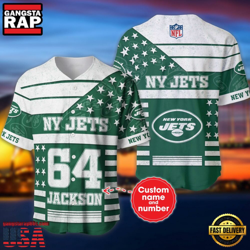 NFL New York Jets Custom Name Number Name Number American Flag Baseball Jersey Shirt NFL New York Jets Custom Name Number Name Number American Flag Baseball Jersey Shirt