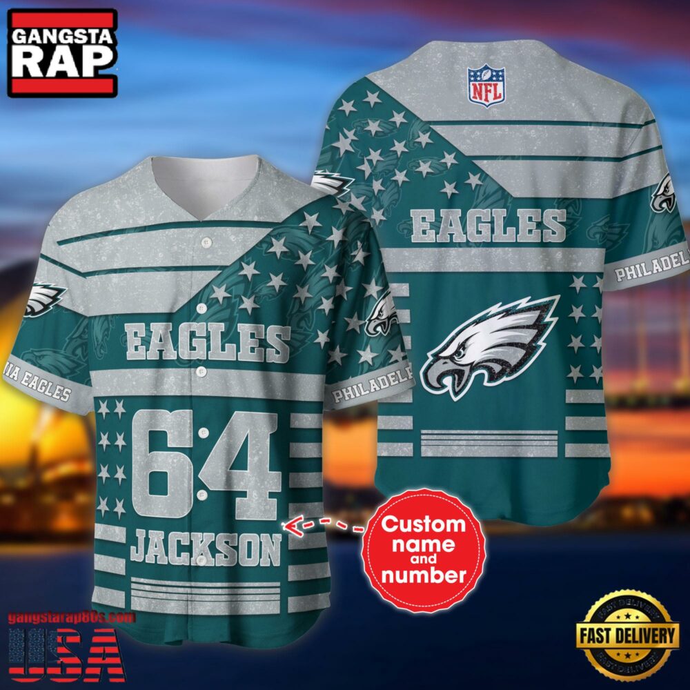 NFL Philadelphia Eagles Custom Name Number Name Number American Flag Baseball Jersey Shirt NFL Philadelphia Eagles Custom Name Number Name Number American Flag Baseball Jersey Shirt