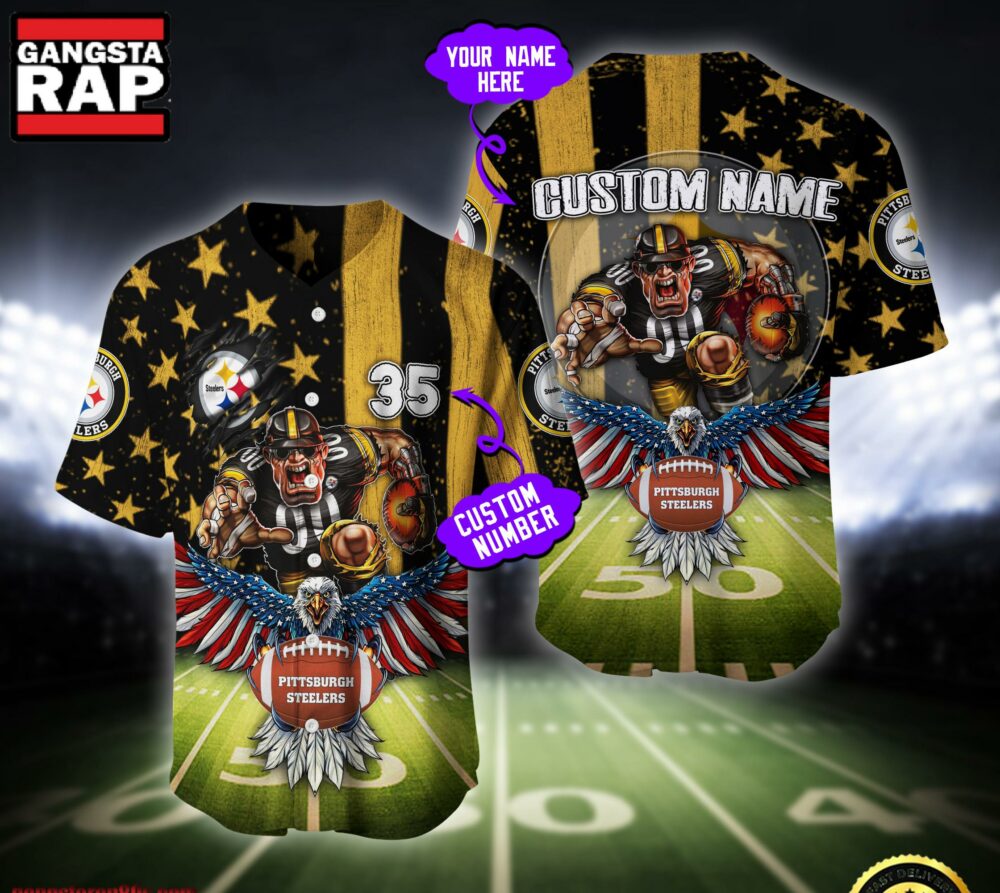 NFL Pittsburgh Steelers Eagle US Flag x Veterans Custom Baseball Jersey