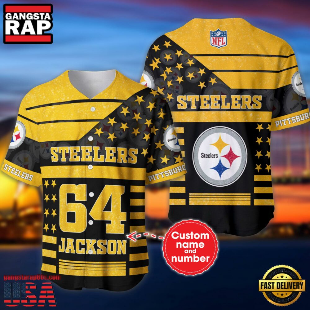 NFL Pittsburgh Steelers Personalized American Flag Baseball Jersey