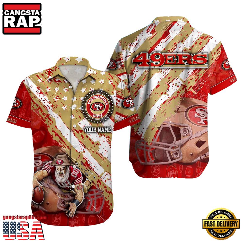 NFL San Francisco 49ers Football American Flag Mascot Custom Name Hawaiian Shirt