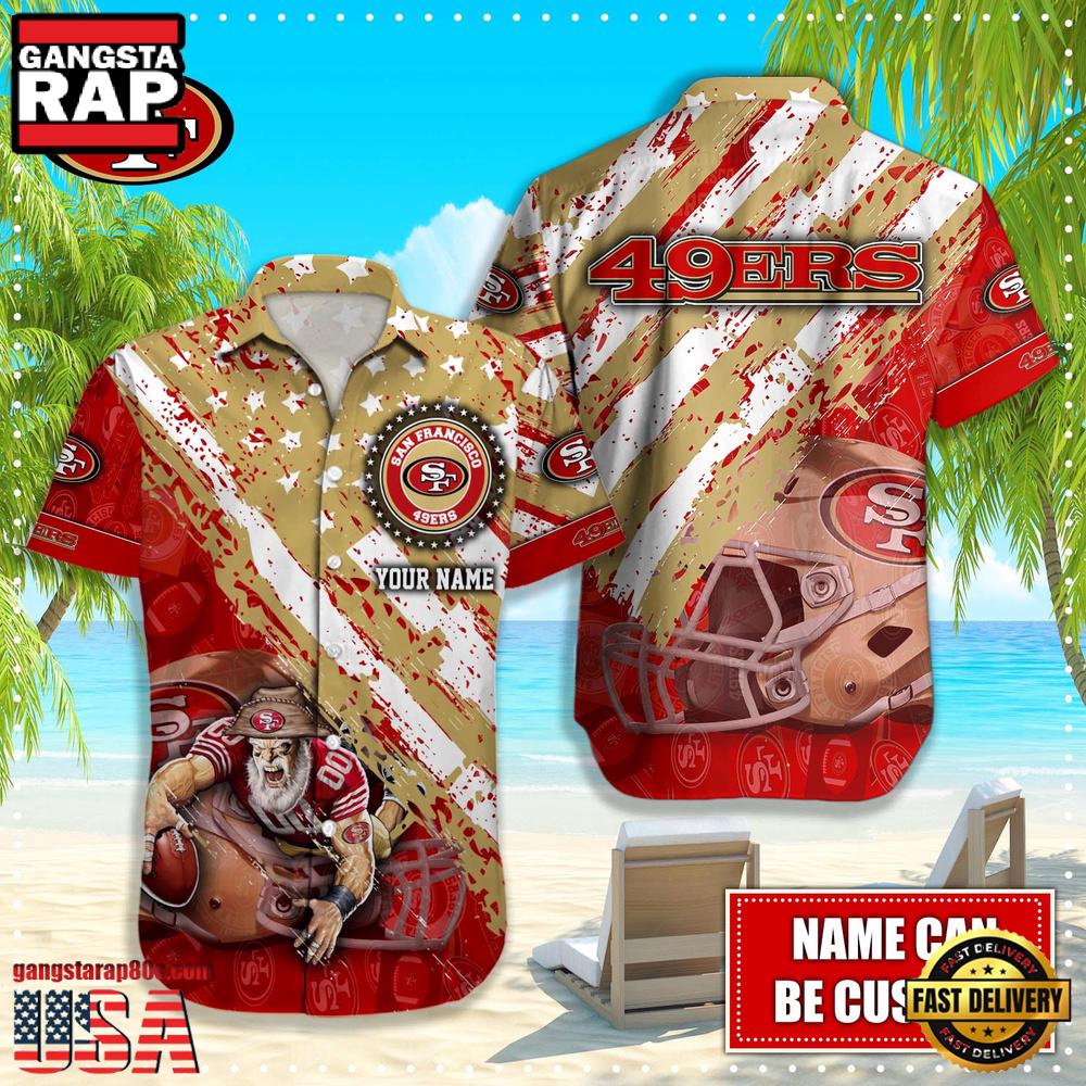NFL San Francisco 49ers Football American Flag Mascot Custom Name Hawaiian Shirt