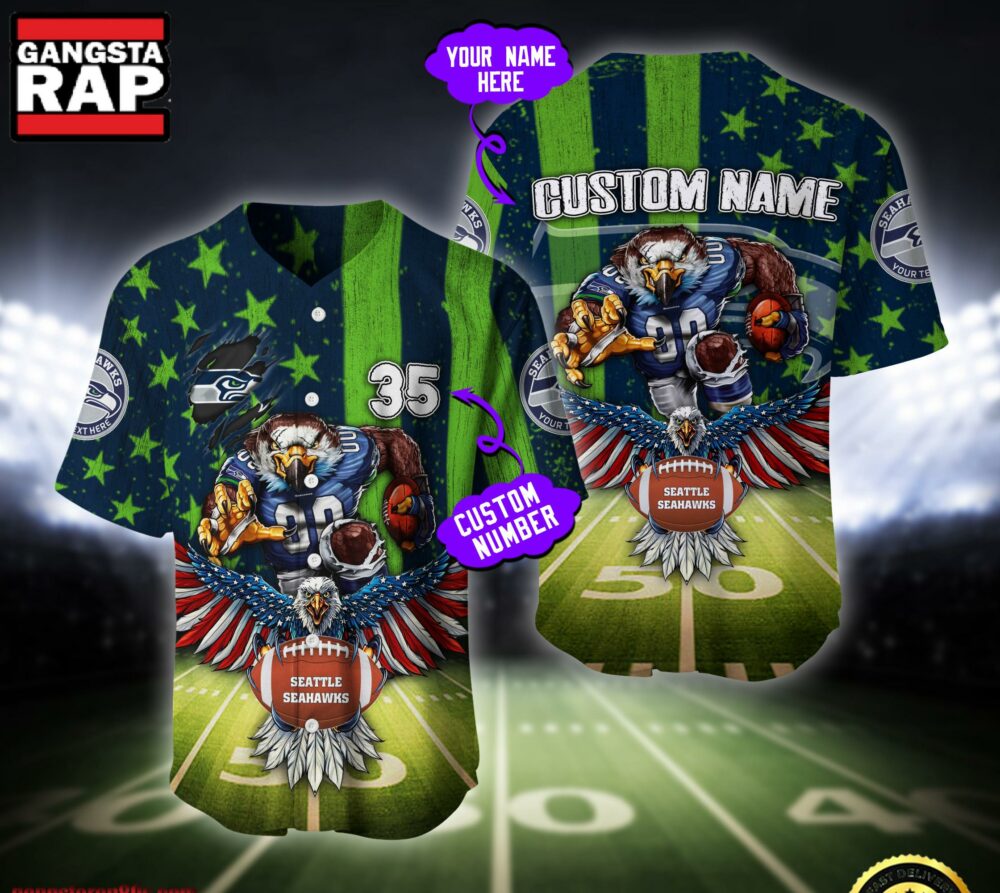 NFL Seattle Seahawks Eagle US Flag x Veterans Custom Name Number Baseball Jersey Shirt NFL Seattle Seahawks Eagle US Flag x Veterans Custom Name Number Baseball Jersey Shirt