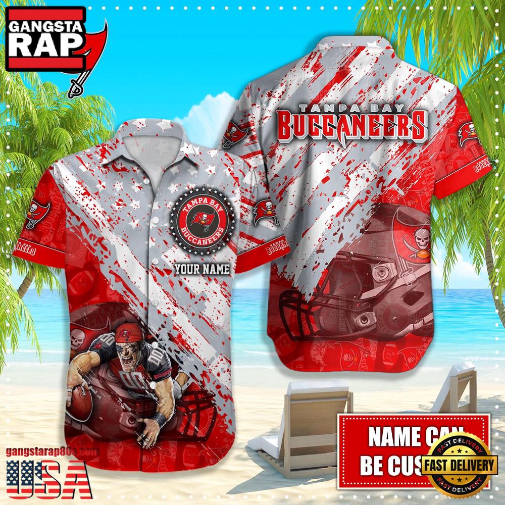 NFL Tampa Bay Buccaneers Football American Flag Mascot Custom Name Hawaiian Shirt