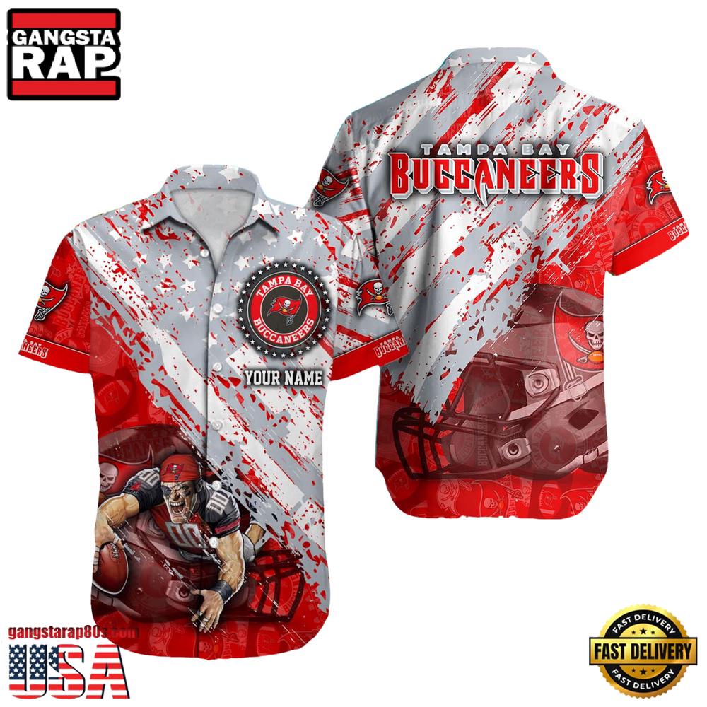 NFL Tampa Bay Buccaneers Football American Flag Mascot Custom Name Hawaiian Shirt