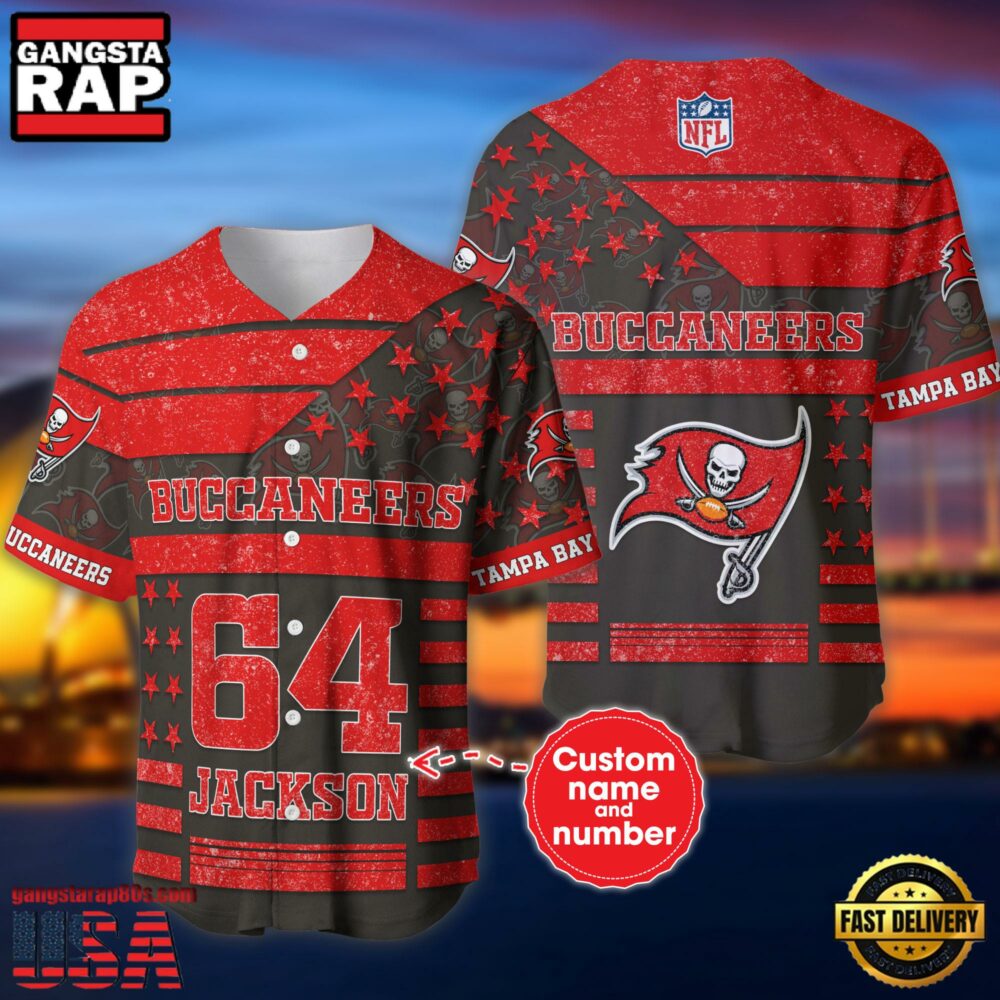 NFL Tampa Bay Buccaneers Custom Name Number Name Number American Flag Baseball Jersey Shirt NFL Tampa Bay Buccaneers Custom Name Number Name Number American Flag Baseball Jersey Shirt