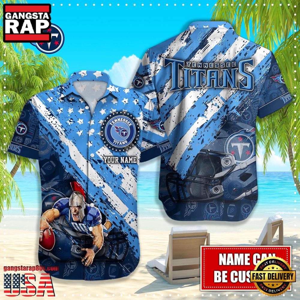 NFL Tennessee Titans Football American Flag Mascot Custom Name Hawaiian Shirt