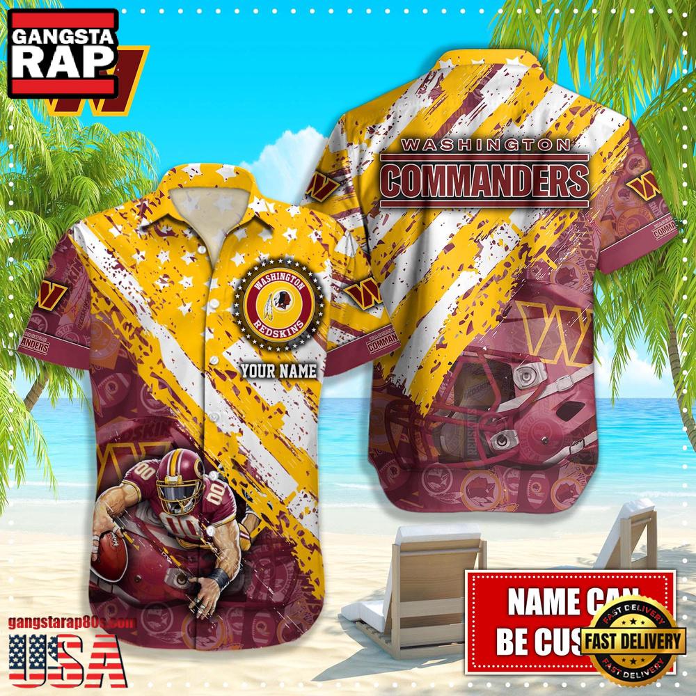 NFL Washington Commanders Football American Flag Mascot Custom Name Hawaiian Shirt