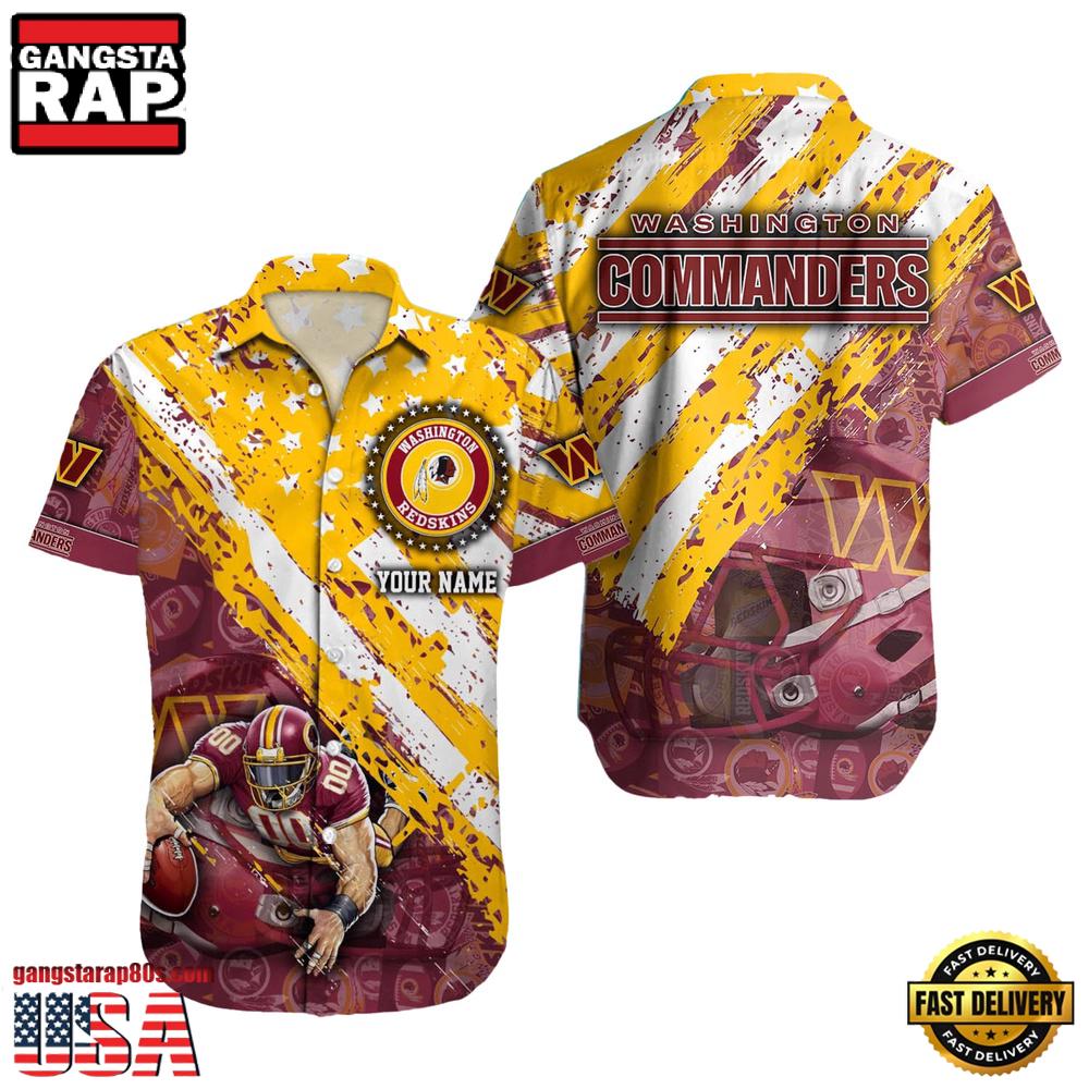 NFL Washington Commanders Football American Flag Mascot Custom Name Hawaiian Shirt