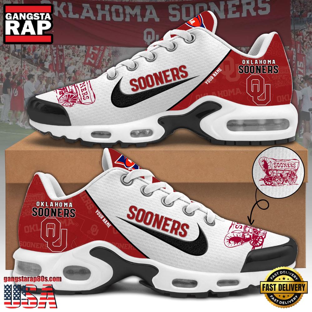 NCAA Custom Name Oklahoma Sooners Football Mascot Symbol Air Max Plus Shoes Running Sneakers NCAA Custom Name Oklahoma Sooners Football Mascot Symbol Air Max Plus Shoes Running Sneakers