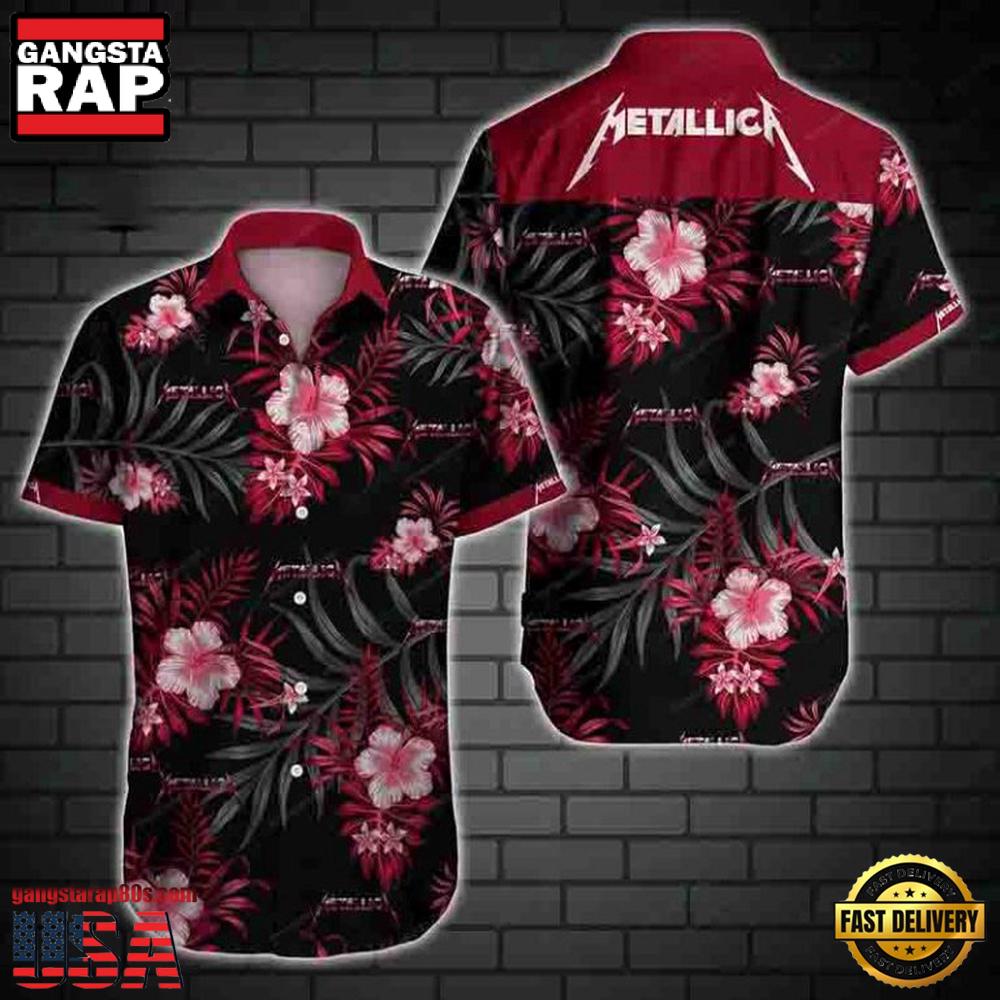 Metallica Pink Flower Black And Red Tropical Summer Hawaiian Shirt