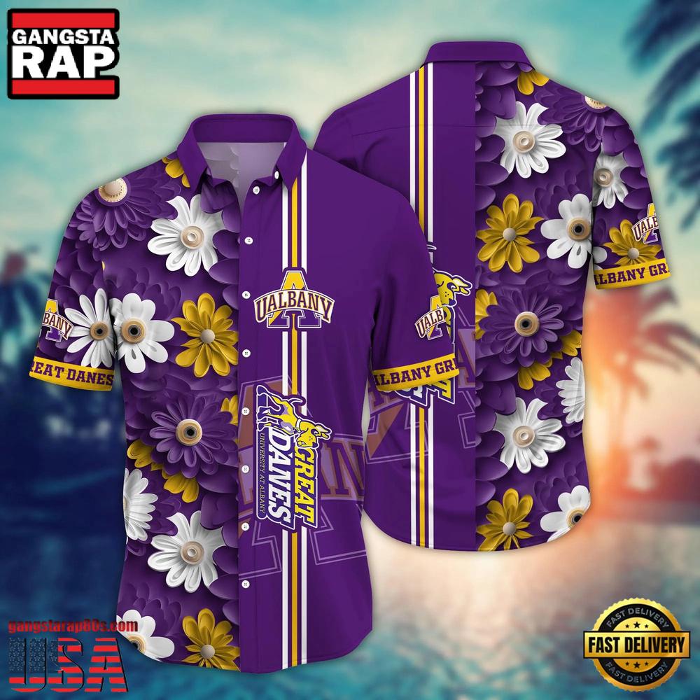 NCAA Albany Great Danes Flower Summer Aloha Button Hawaiian Shirt