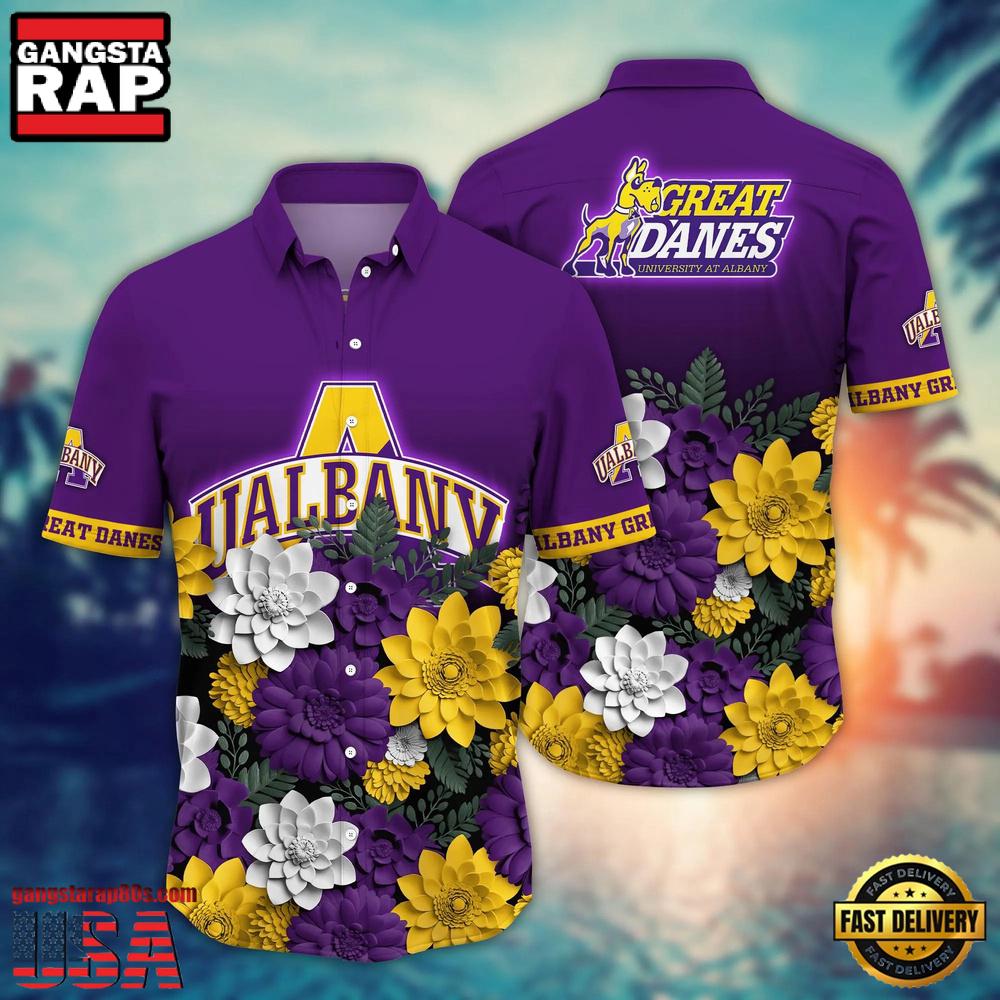 NCAA Albany Great Danes Flower Tropical Summer Beach Hawaiian Shirt