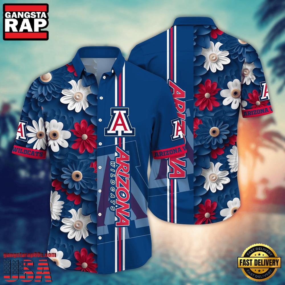 NCAA Arizona Wildcats Flower Summer Aloha Button Hawaiian Shirt