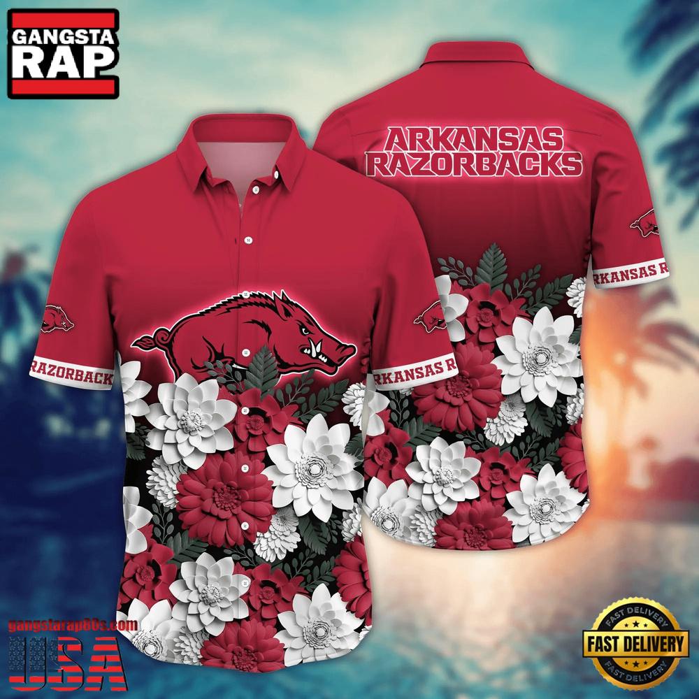 NCAA Arkansas Razorbacks Flower Tropical Summer Beach Hawaiian Shirt