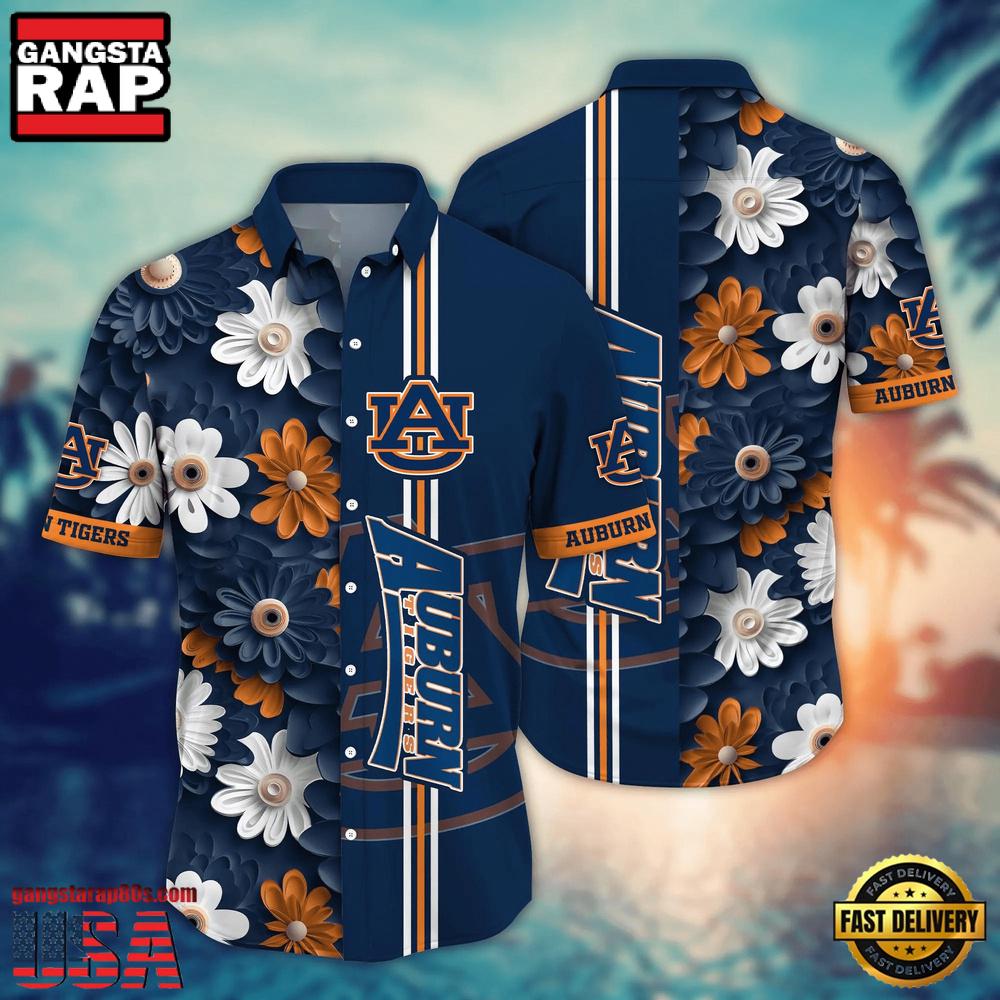 NCAA Auburn Tigers Flower Summer Aloha Button Hawaiian Shirt