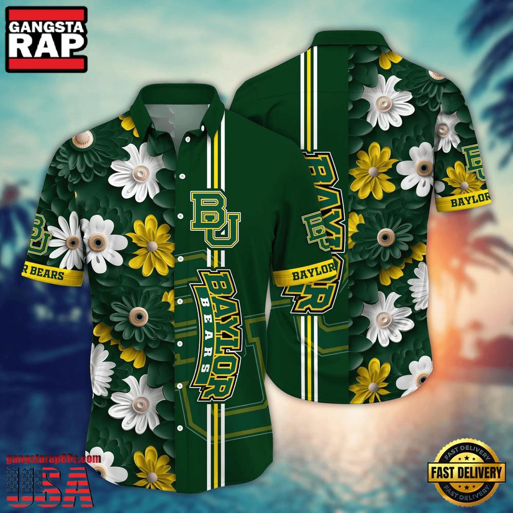 NCAA Baylor Bears Flower Summer Aloha Button Hawaiian Shirt