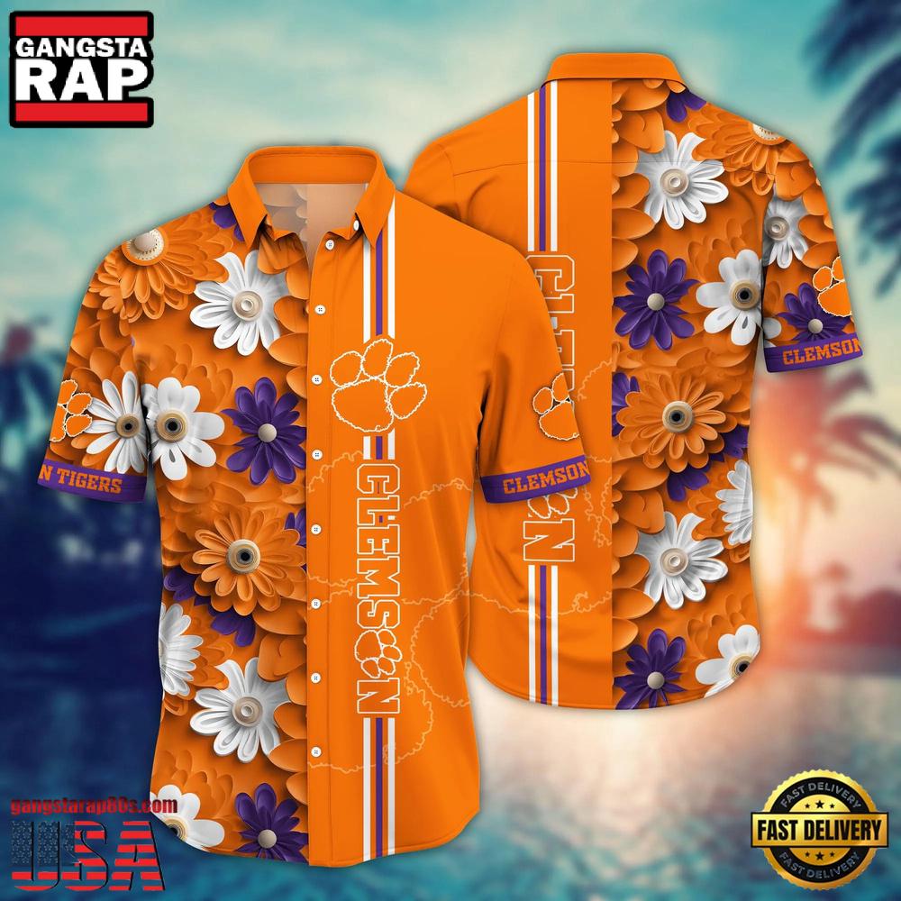 NCAA Clemson Tigers Flower Summer Aloha Button Hawaiian Shirt