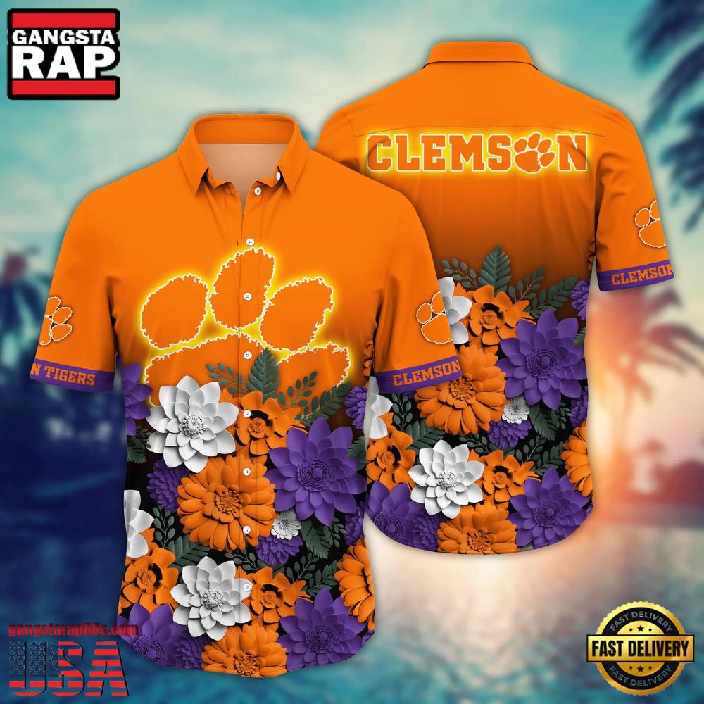 NCAA Clemson Tigers Flower Tropical Summer Beach Hawaiian Shirt