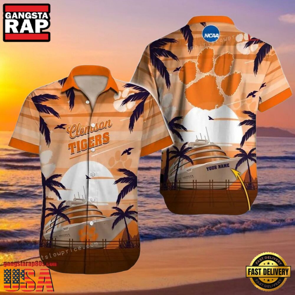 NCAA Clemson Tigers Print Custom Name Cheap Button Up Hawaiian Shirt NCAA Clemson Tigers Print Custom Name Cheap Button Up Hawaiian Shirt