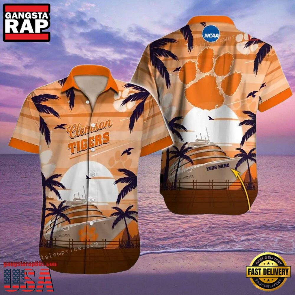 NCAA Clemson Tigers Print Custom Name Cheap Button Up Hawaiian Shirt