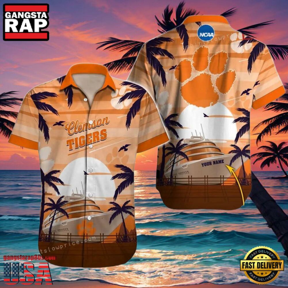 NCAA Clemson Tigers Print Custom Name Cheap Button Up Hawaiian Shirt NCAA Clemson Tigers Print Custom Name Cheap Button Up Hawaiian Shirt