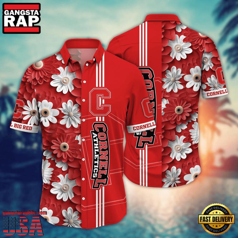 NCAA Cornell Big Red Flower Summer Aloha Button Hawaiian Shirt