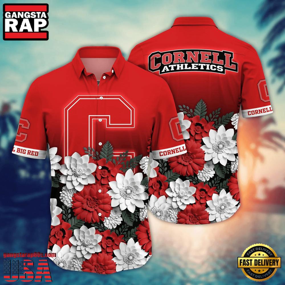 NCAA Cornell Big Red Flower Tropical Summer Beach Hawaiian Shirt