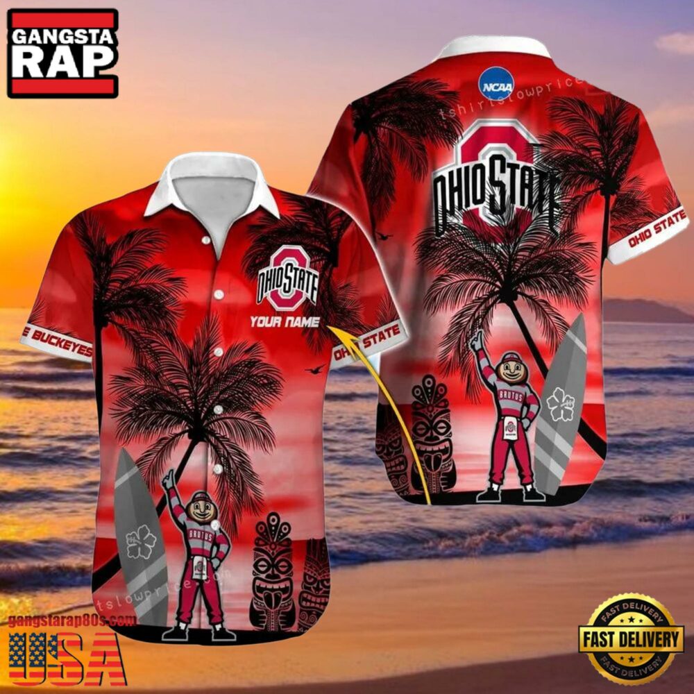 NCAA Custom Name Ohio State Buckeyes Hawaiian Shirt Man NCAA Custom Name Ohio State Buckeyes Hawaiian Shirt Man