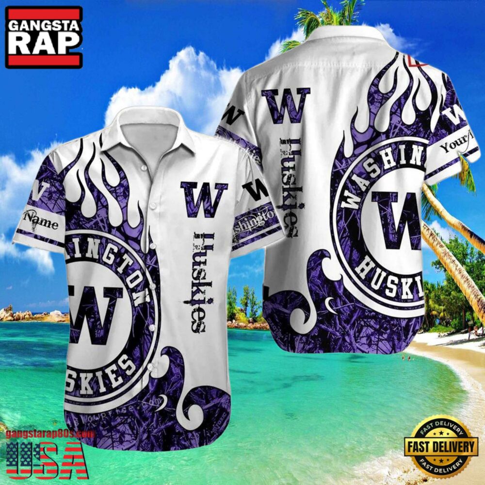 NCAA Custom Name Washington Huskies Hawaiian Shirt Outfit