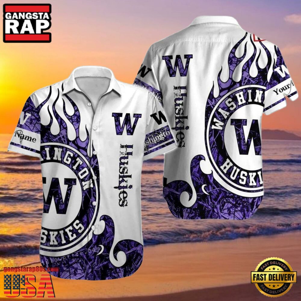 NCAA Custom Name Washington Huskies Hawaiian Shirt Outfit NCAA Custom Name Washington Huskies Hawaiian Shirt Outfit