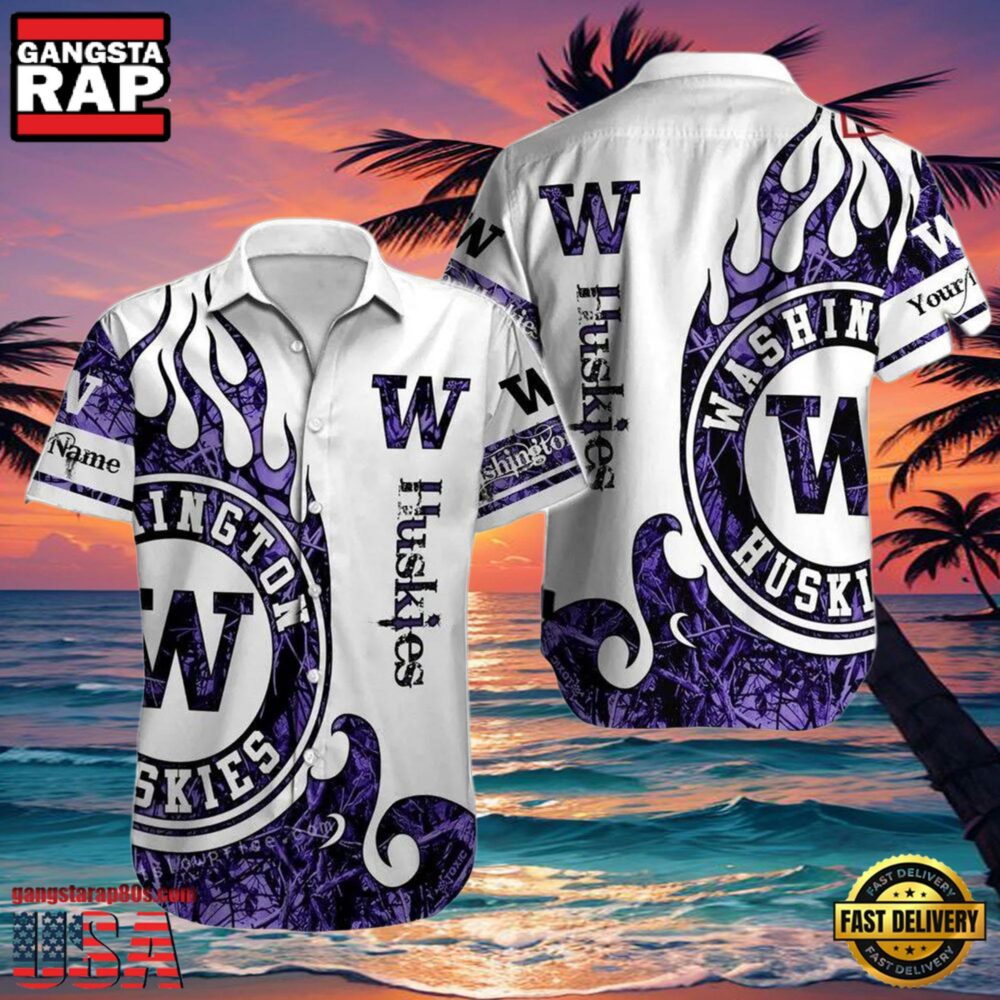 NCAA Custom Name Washington Huskies Hawaiian Shirt Outfit NCAA Custom Name Washington Huskies Hawaiian Shirt Outfit