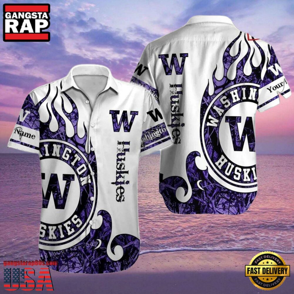 NCAA Custom Name Washington Huskies Hawaiian Shirt Outfit