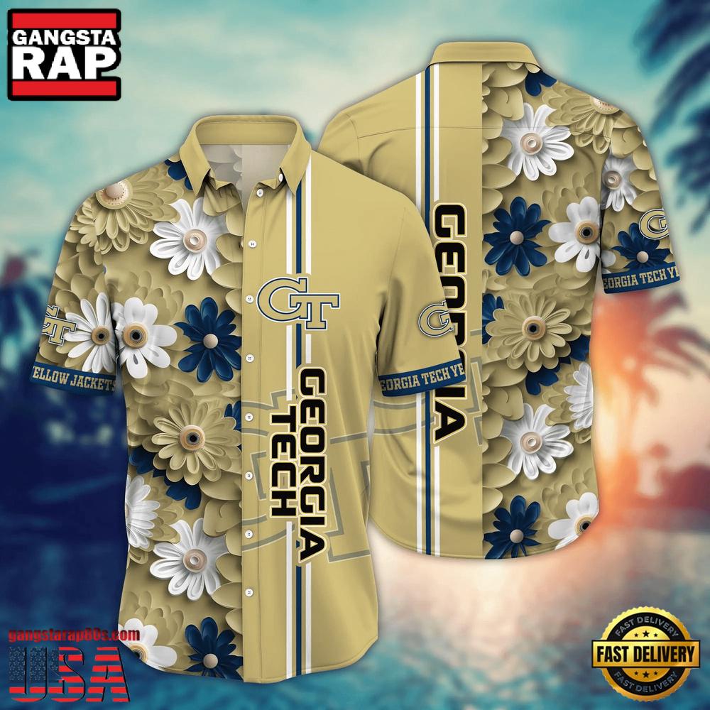 NCAA Georgia Tech Yellow Jackets Flower Summer Aloha Button Hawaiian Shirt