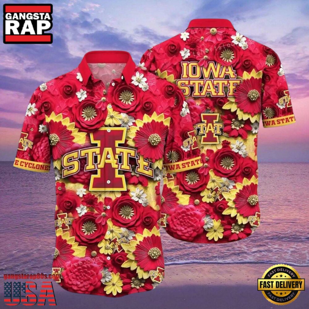 NCAA Iowa State Cyclones Flower Button Up Hawaiian Shirt 3D Shirt, Iowa State Cyclones Christmas Gifts
