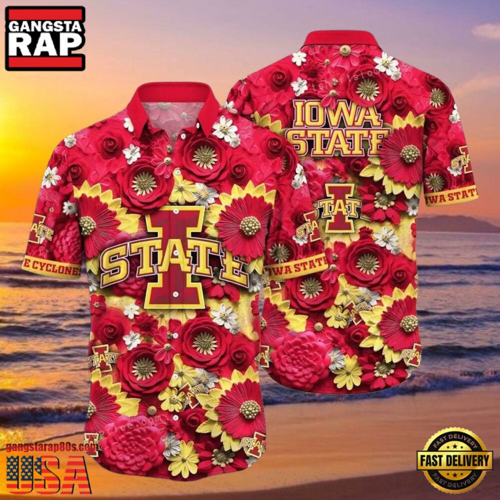 NCAA Iowa State Cyclones Flower Button Up Hawaiian Shirt 3D Shirt, Iowa State Cyclones Christmas Gifts NCAA Iowa State Cyclones Flower Button Up Hawaiian Shirt 3D Shirt, Iowa State Cyclones Christmas Gifts