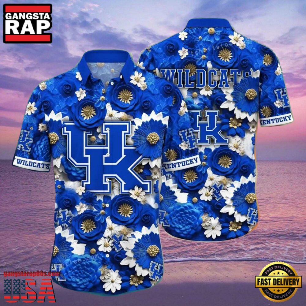 NCAA Kentucky Wildcats Flower Hawaiian Shirt Outfit 3D Shirt, Kentucky Wildcats Football Gifts For Her