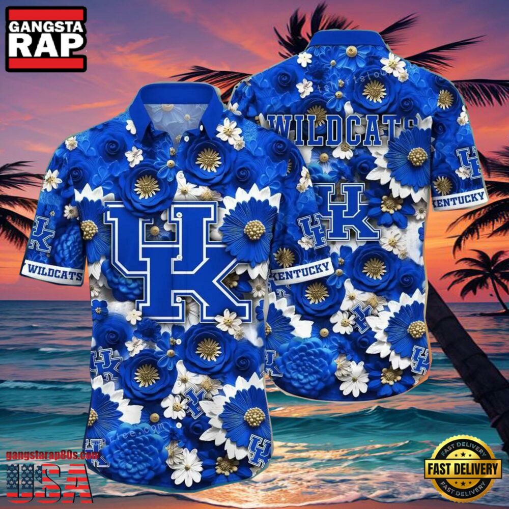 NCAA Kentucky Wildcats Flower Hawaiian Shirt Outfit 3D Shirt, Kentucky Wildcats Football Gifts For Her NCAA Kentucky Wildcats Flower Hawaiian Shirt Outfit 3D Shirt, Kentucky Wildcats Football Gifts For Her