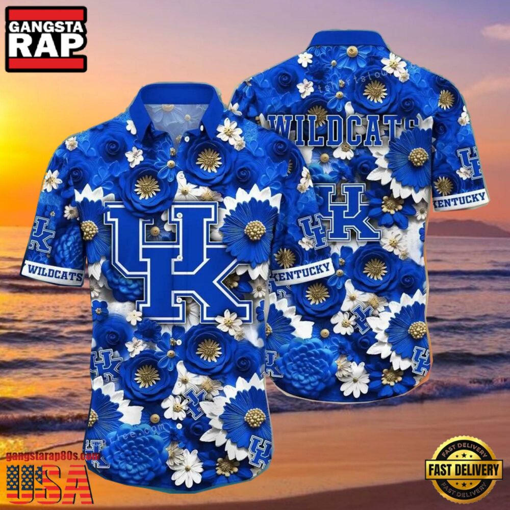 NCAA Kentucky Wildcats Flower Hawaiian Shirt Outfit 3D Shirt, Kentucky Wildcats Football Gifts For Her NCAA Kentucky Wildcats Flower Hawaiian Shirt Outfit 3D Shirt, Kentucky Wildcats Football Gifts For Her