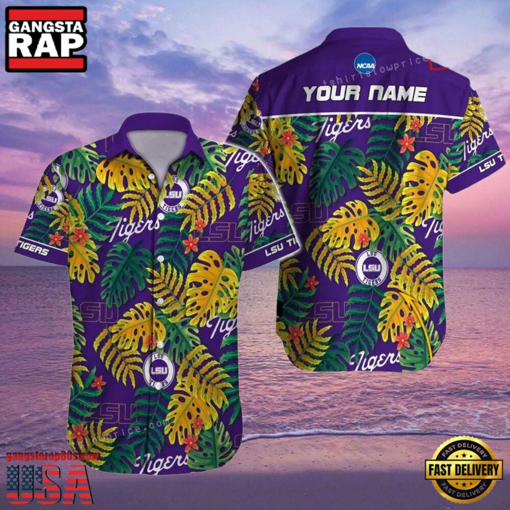 NCAA Lsu Tigers 3D Print Custom Name Button Up Hawaiian Shirt