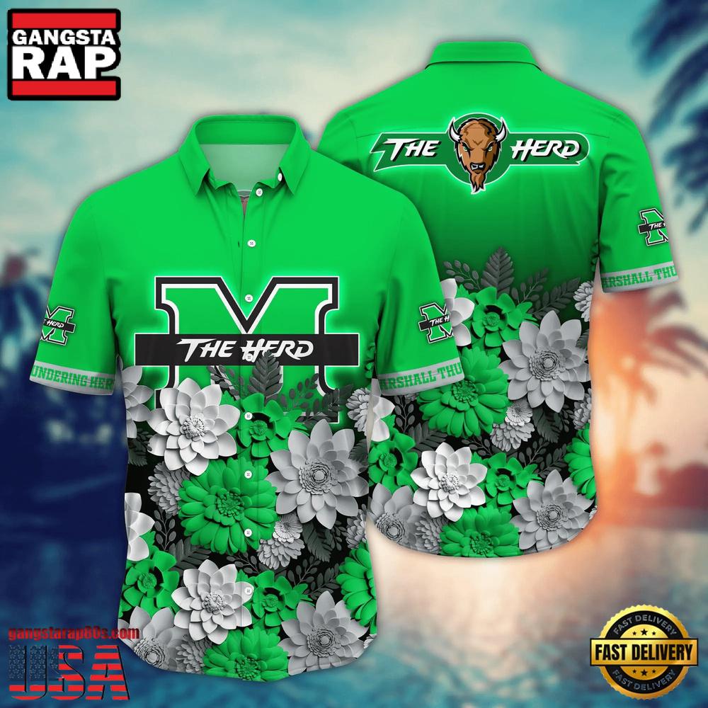 NCAA Marshall Thundering Herd Flower Tropical Summer Beach Hawaiian Shirt
