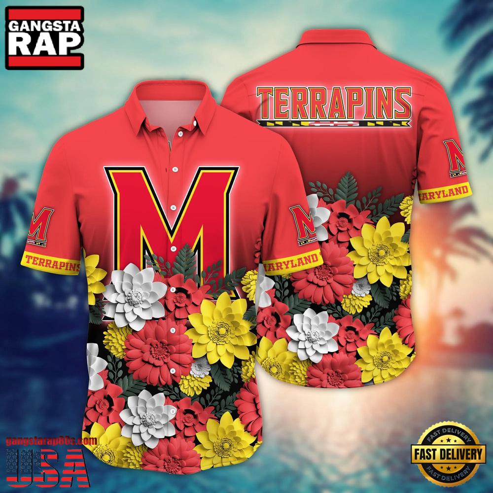 NCAA Maryland Terrapins Flower Tropical Summer Beach Hawaiian Shirt