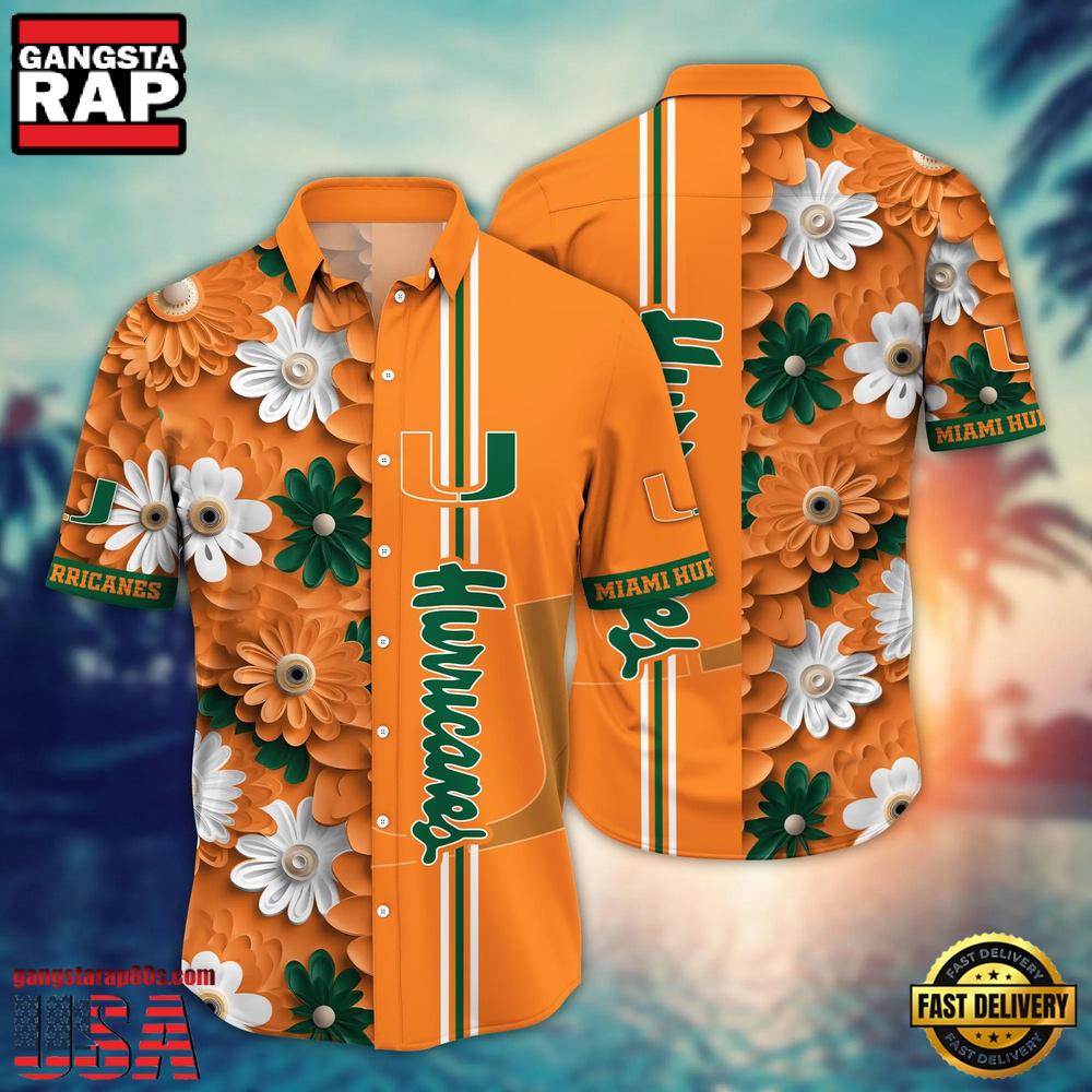 NCAA Miami Hurricanes Flower Summer Aloha Button Hawaiian Shirt