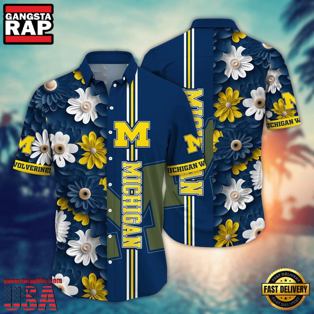NCAA Michigan Wolverines Flower Summer Aloha Button Hawaiian Shirt