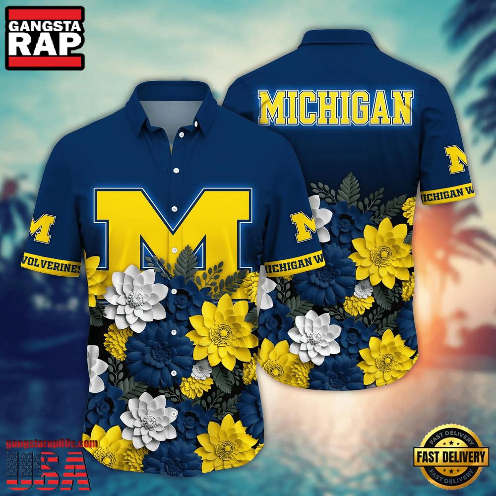 NCAA Michigan Wolverines Flower Tropical Summer Beach Hawaiian Shirt