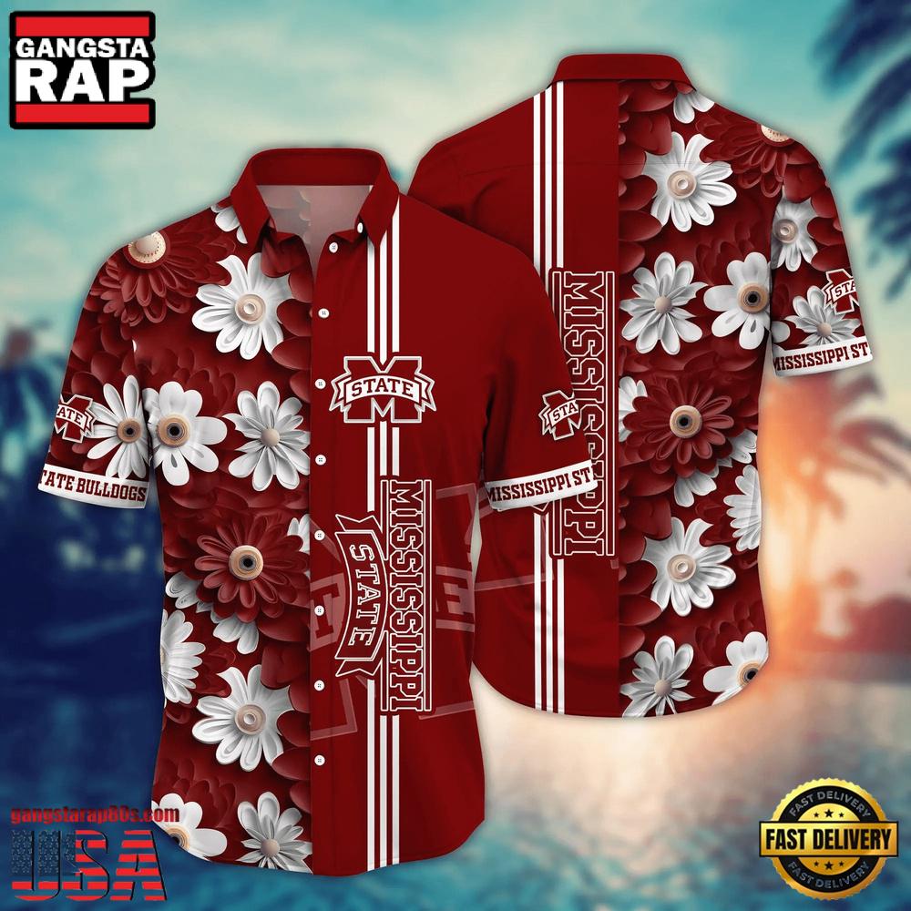 NCAA Mississippi State Bulldogs Flower Summer Aloha Button Hawaiian Shirt