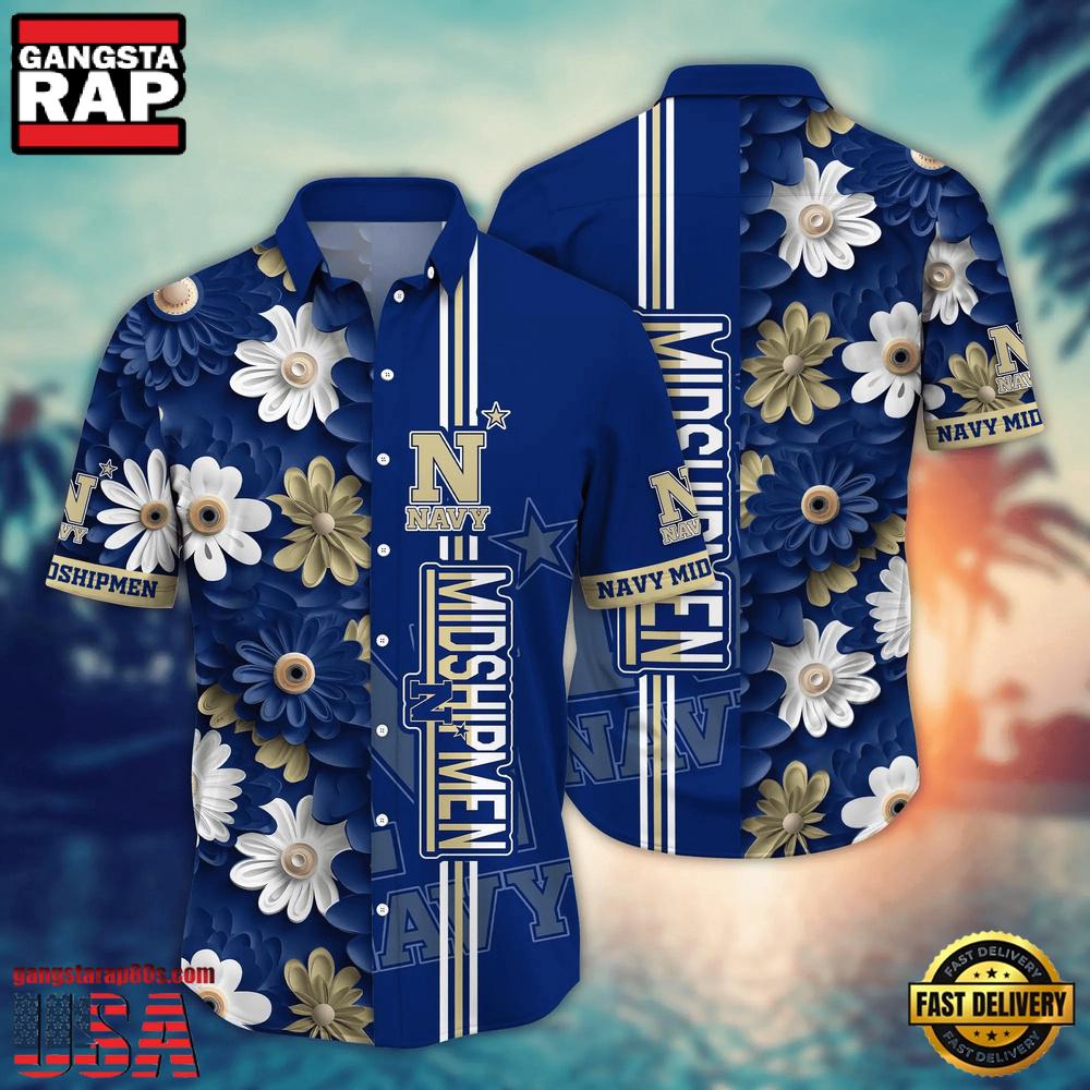 NCAA Navy Midshipmen Flower Summer Aloha Button Hawaiian Shirt