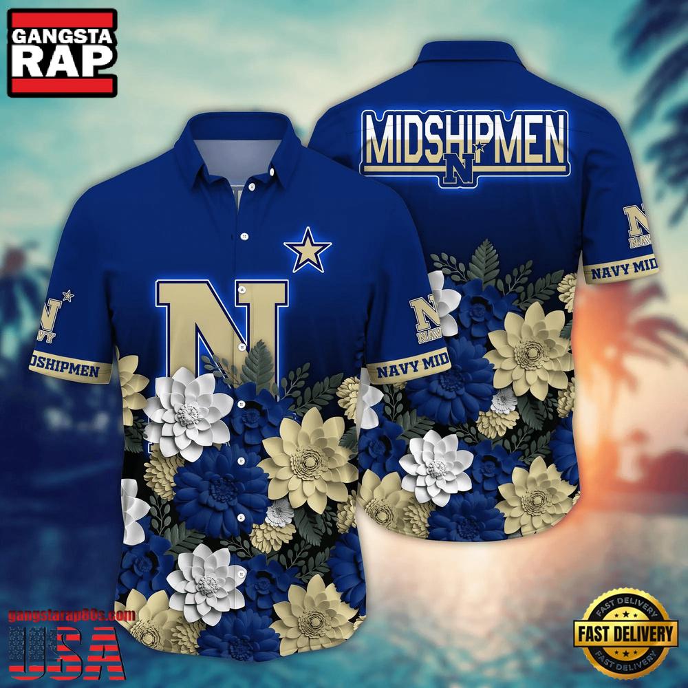 NCAA Navy Midshipmen Flower Tropical Summer Beach Hawaiian Shirt