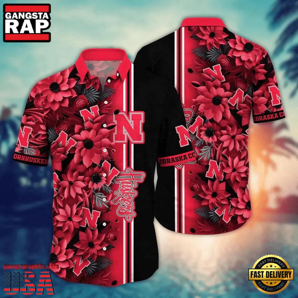 NCAA Nebraska Cornhuskers Flower Summer Button Hawaiian Shirt