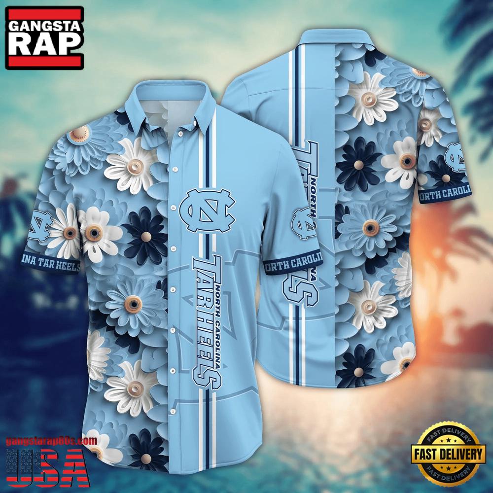 NCAA North Carolina Tar Heels Flower Summer Aloha Button Hawaiian Shirt
